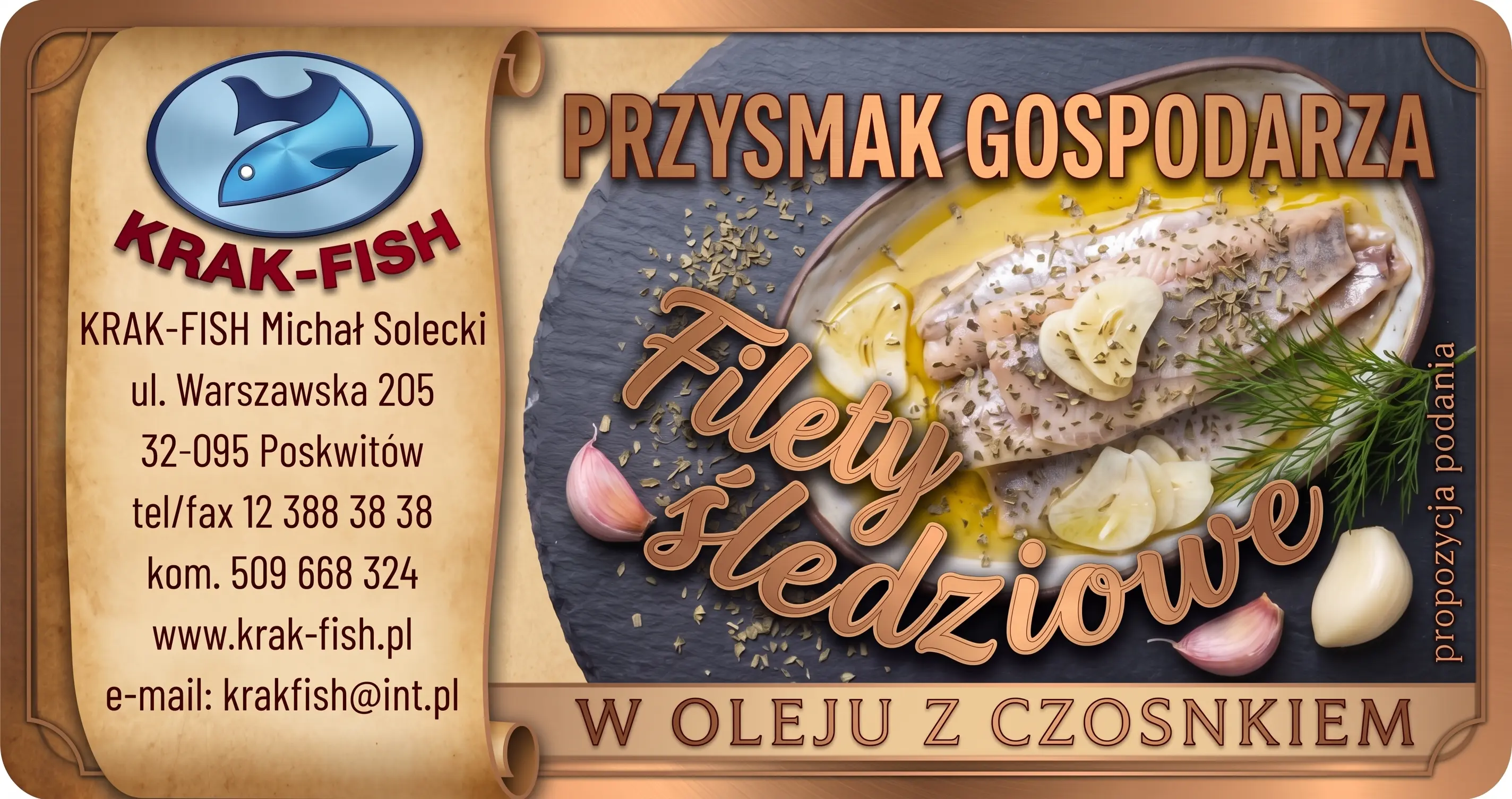 Etykieta Przysmak Gospodarza – filety w oleju z czosnkiem